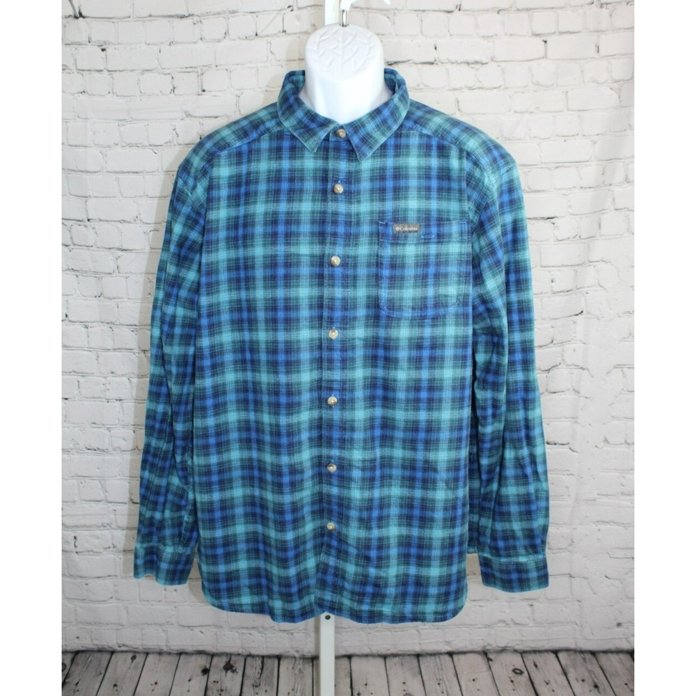 Columbia Mens Blue Plaid Long Sleeve Flannel Shirt Button Down Size XL